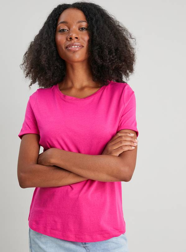 Bright Pink Crew Neck Regular Fit T-Shirt 26